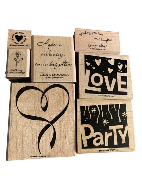 Stampin Up Other - Stampin Up Wood Mounted Rubber Stamp Set - Love Party Heart & More